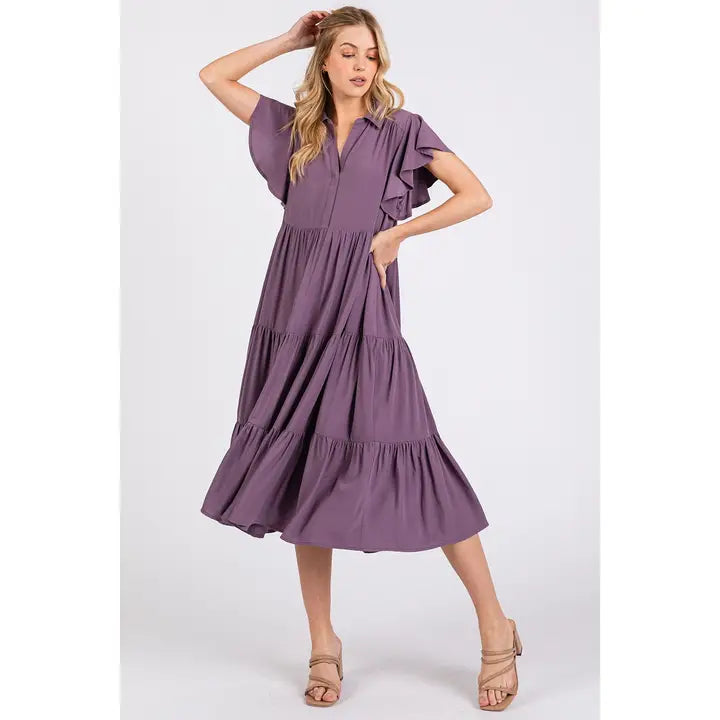 Ruffle Sleeve Tiered Midi Dress