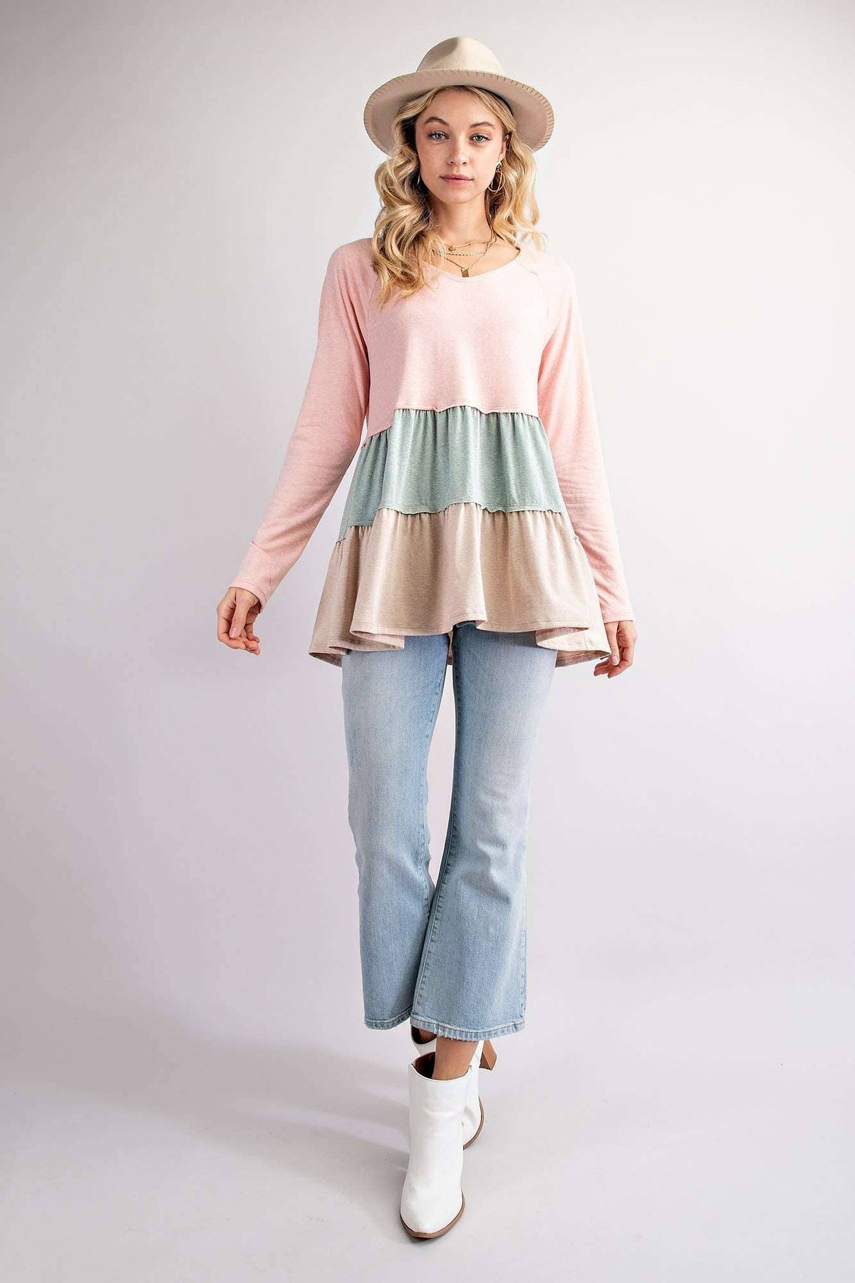 Tiered Color Block Baby Doll Top