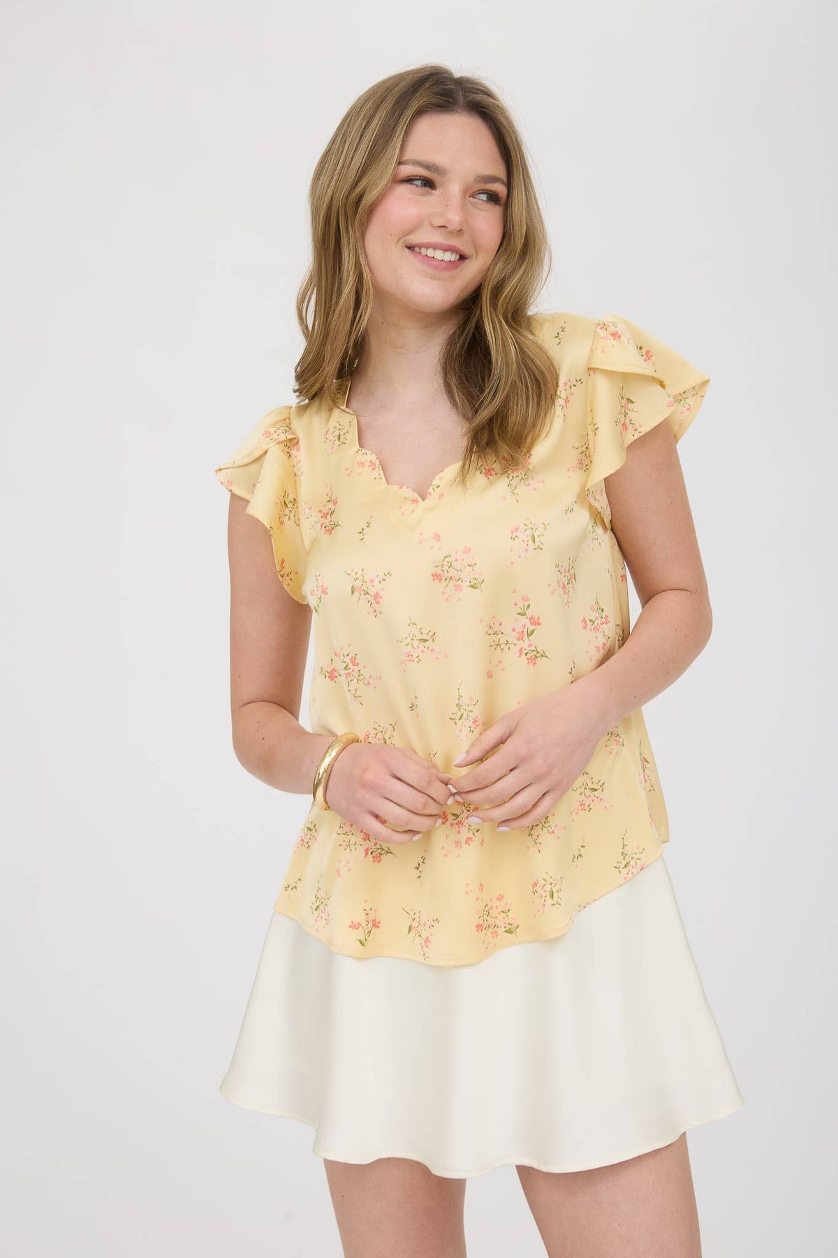 Floral Scallop Satin Blouse