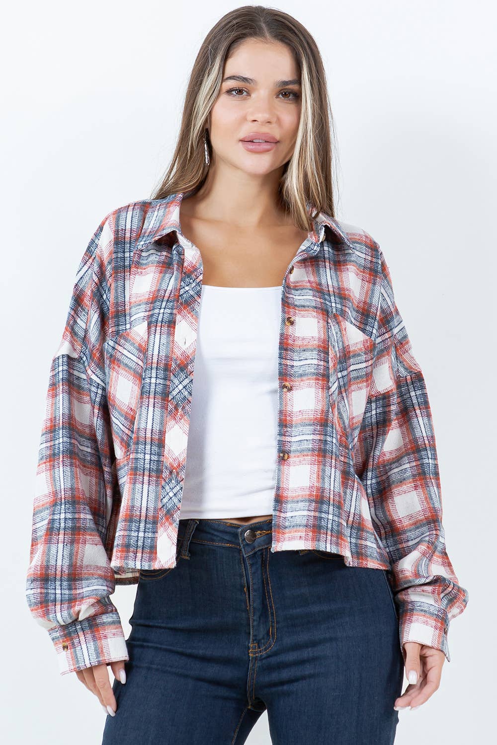Boxy Cropped Plaid Shirt