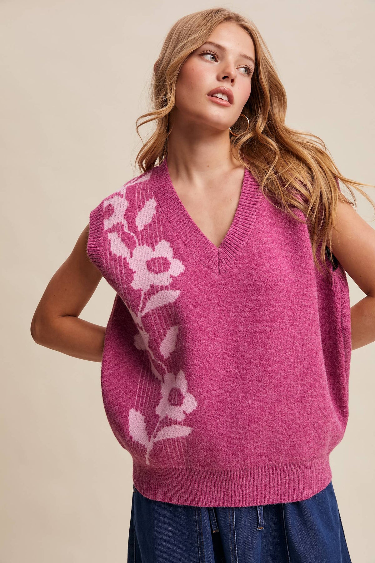 Floral Knit Sweater Vest