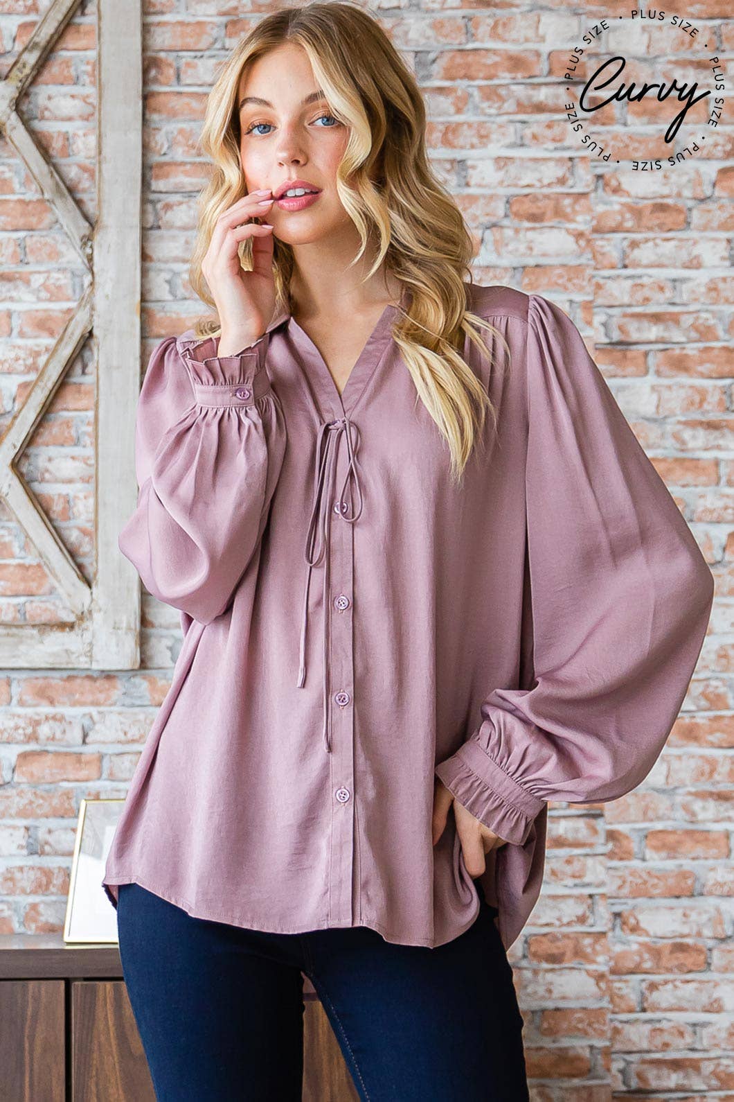 Satin Button Down Front Shirt