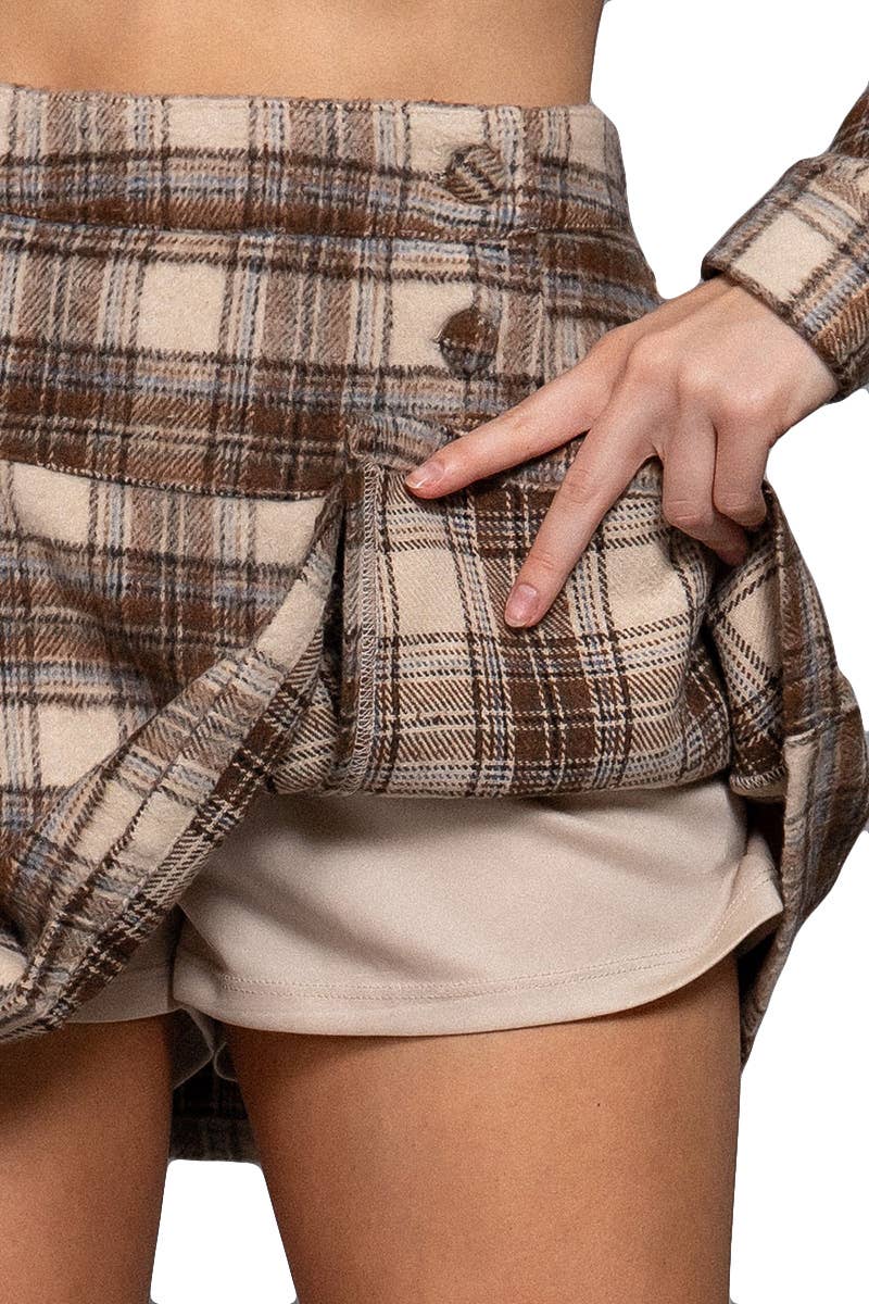 Pleats Detail Plaid Skirt