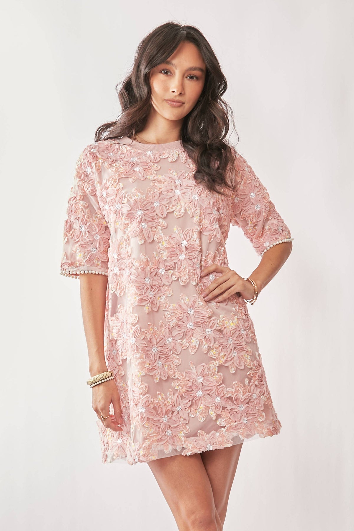 Floral Embroidery Sequin Mini Dress