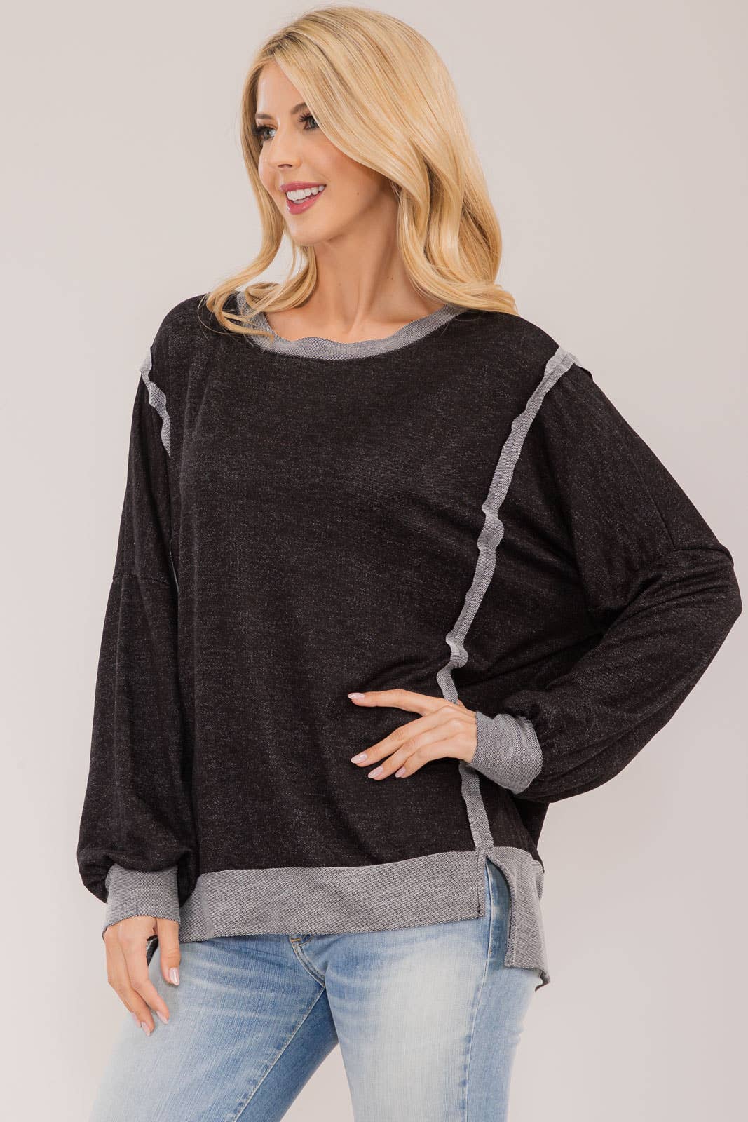 Raw Hem Crewneck Top