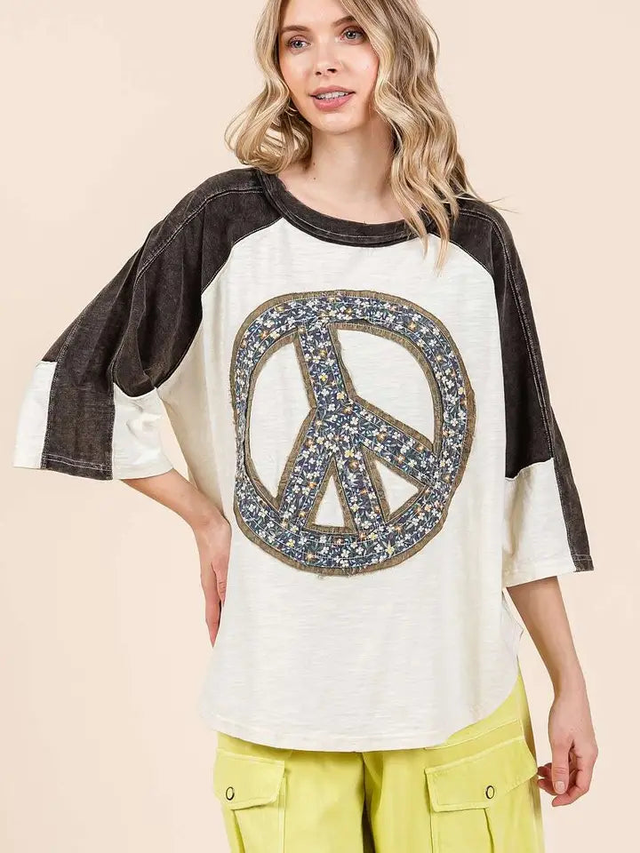 Peace Sign Mineral Wash Top