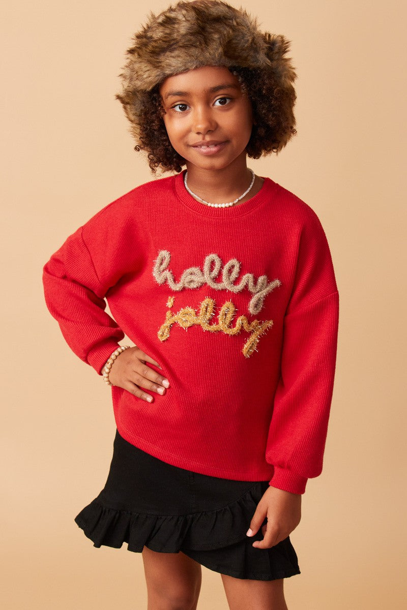 Kids Tinsel Holly Jolly Top