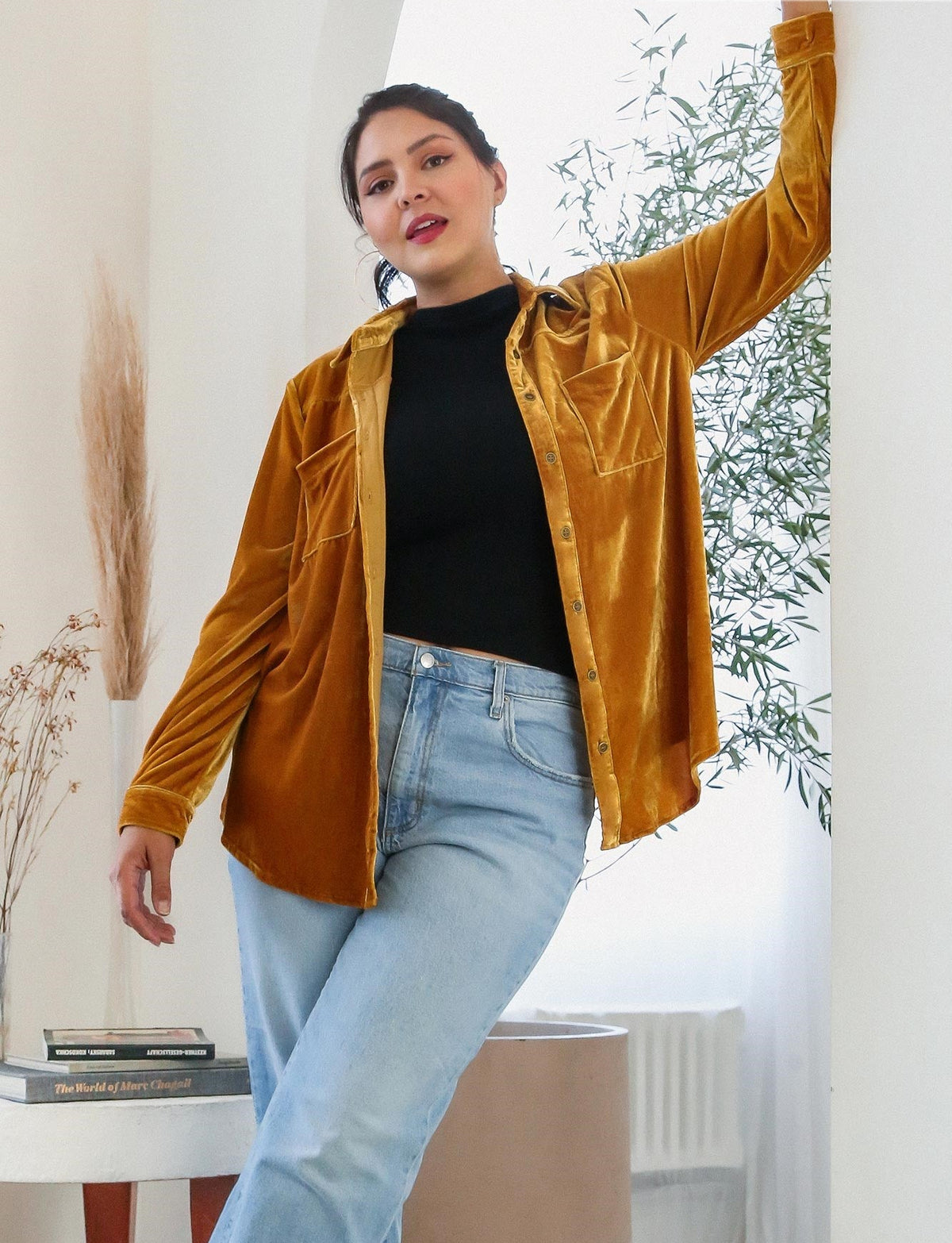 Crushed Velvet Plus Button Up