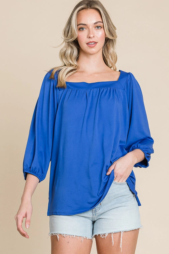 Blue Square Neck Top