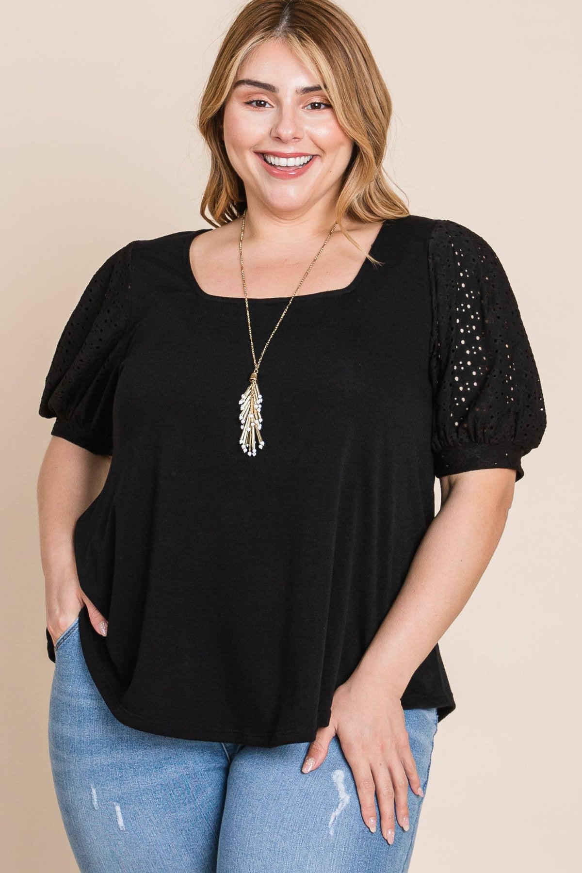 Eyelet Bubble Sleeve Knit