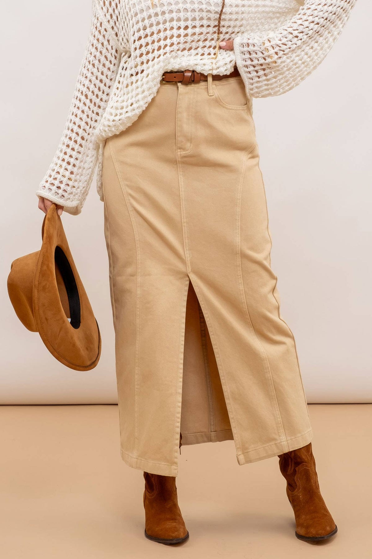 Denim Slit Maxi Skirt