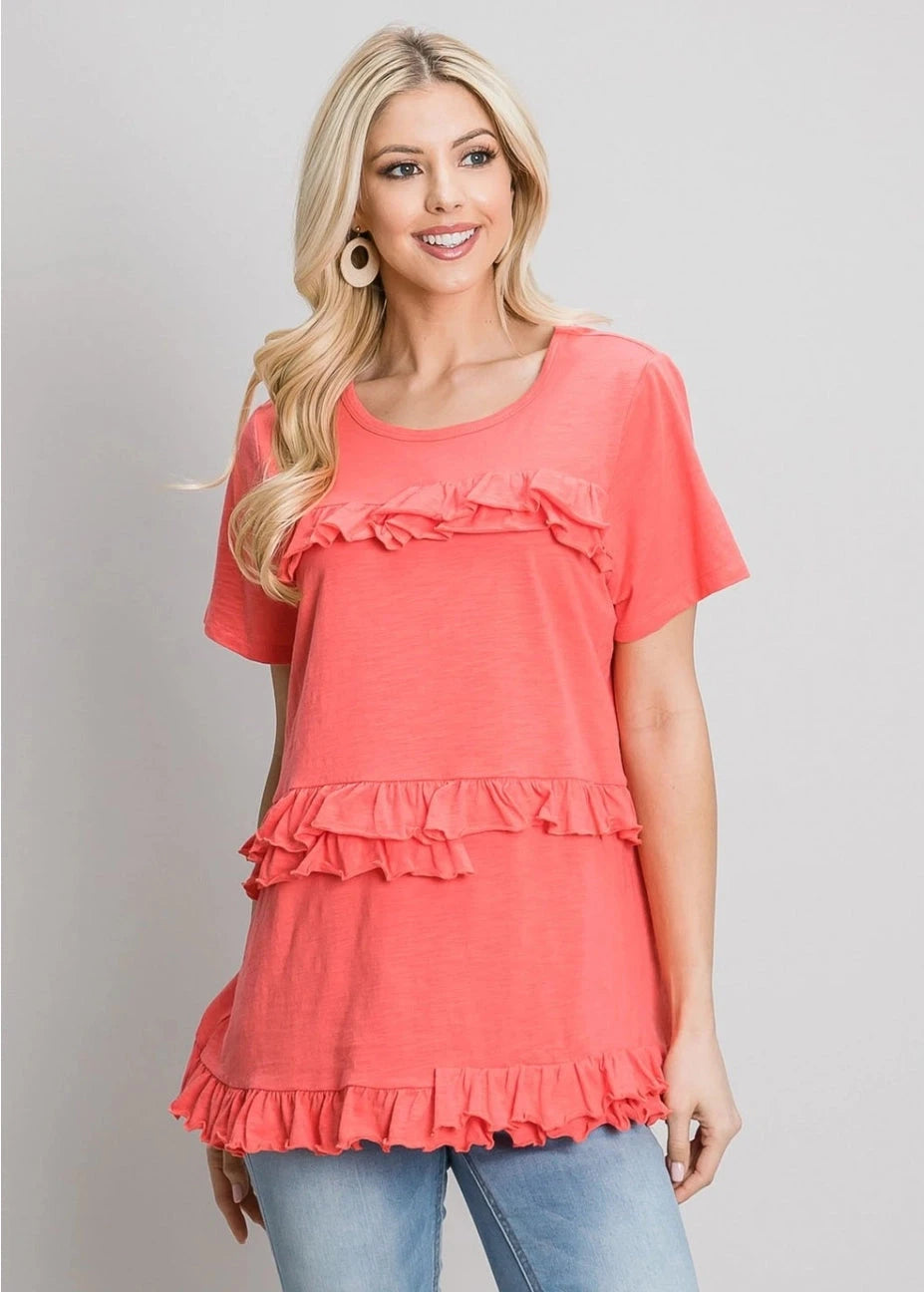 Coral Tiered Ruffle Top