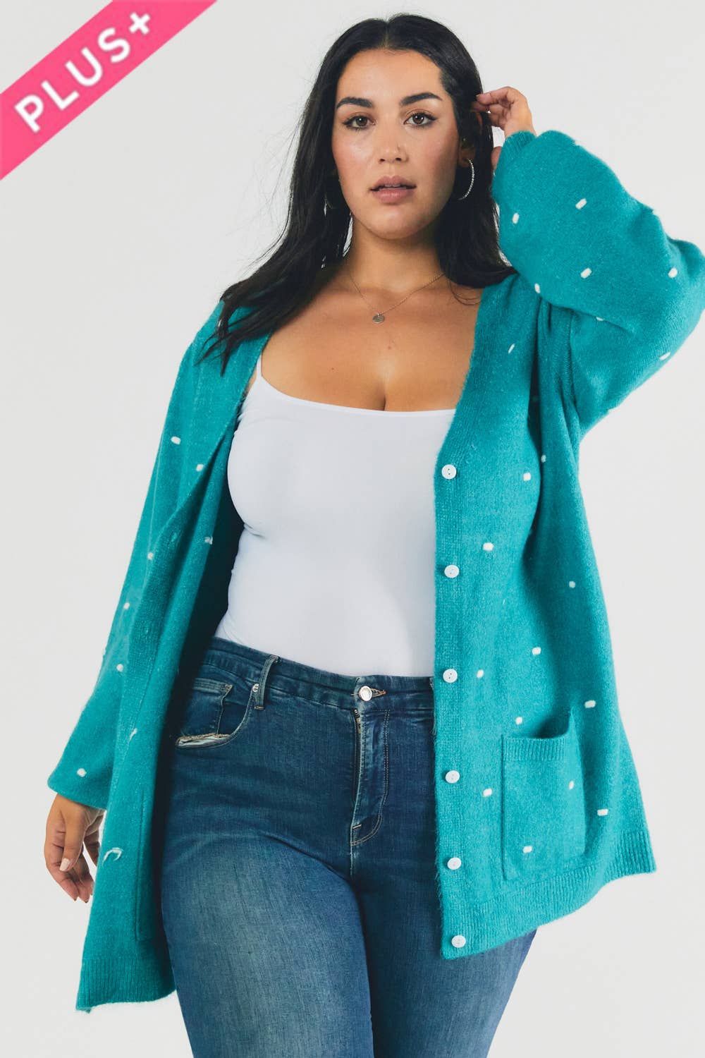 Plus Teal Polka Dot Cardigan