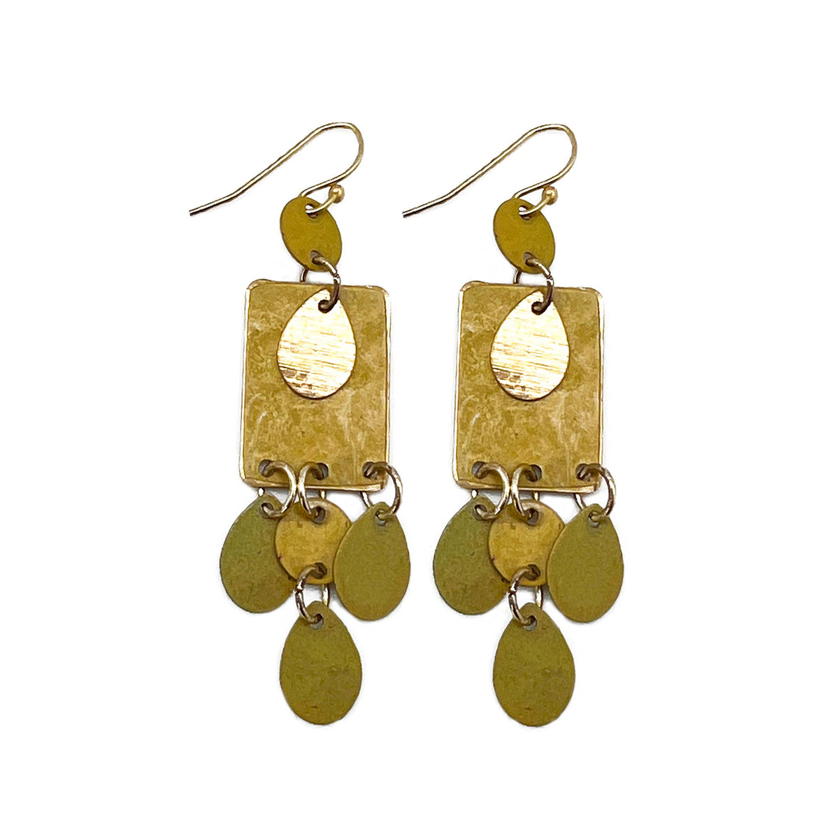 Brass Patina Earrings - Green Abstract Dangles