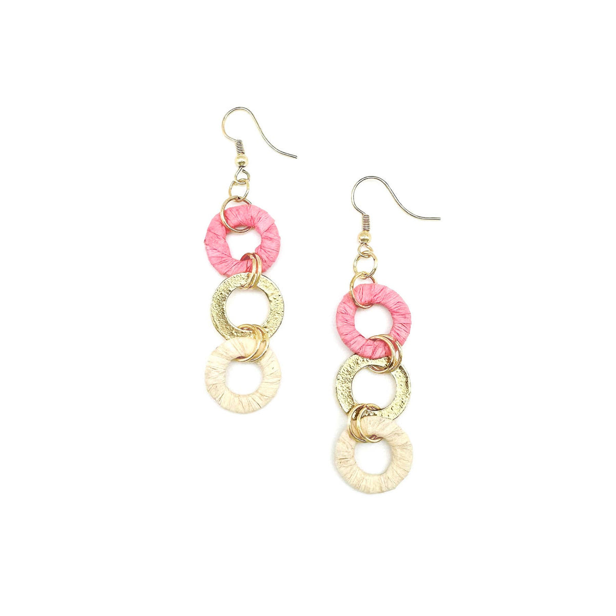 Sachi Raffia Earrings - Pink and Cream Small Rings