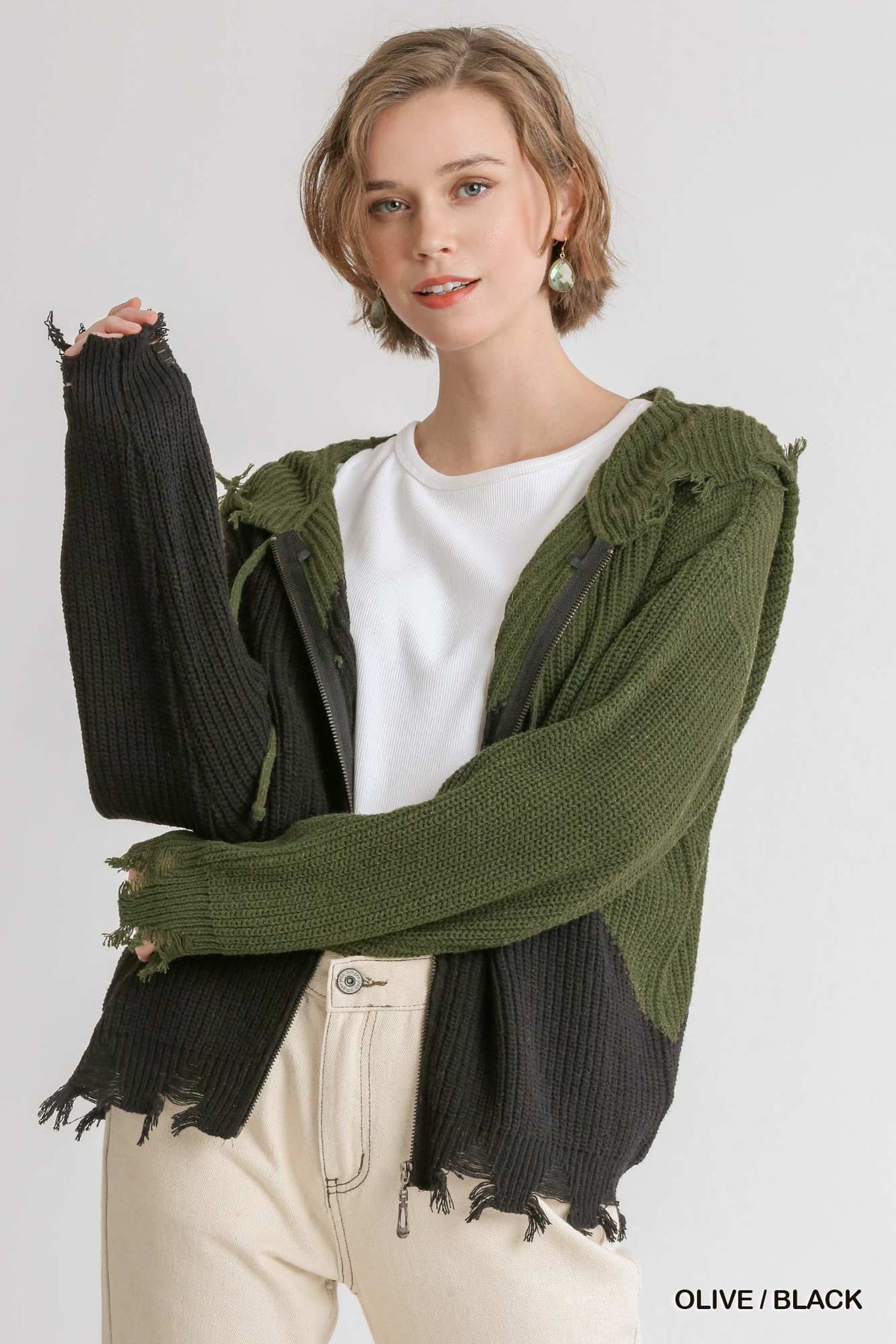 Two-Tone Knit Hoodie