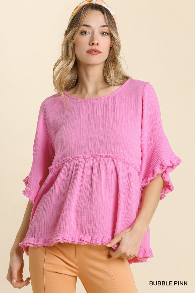 Frayed Hem Peplum Top