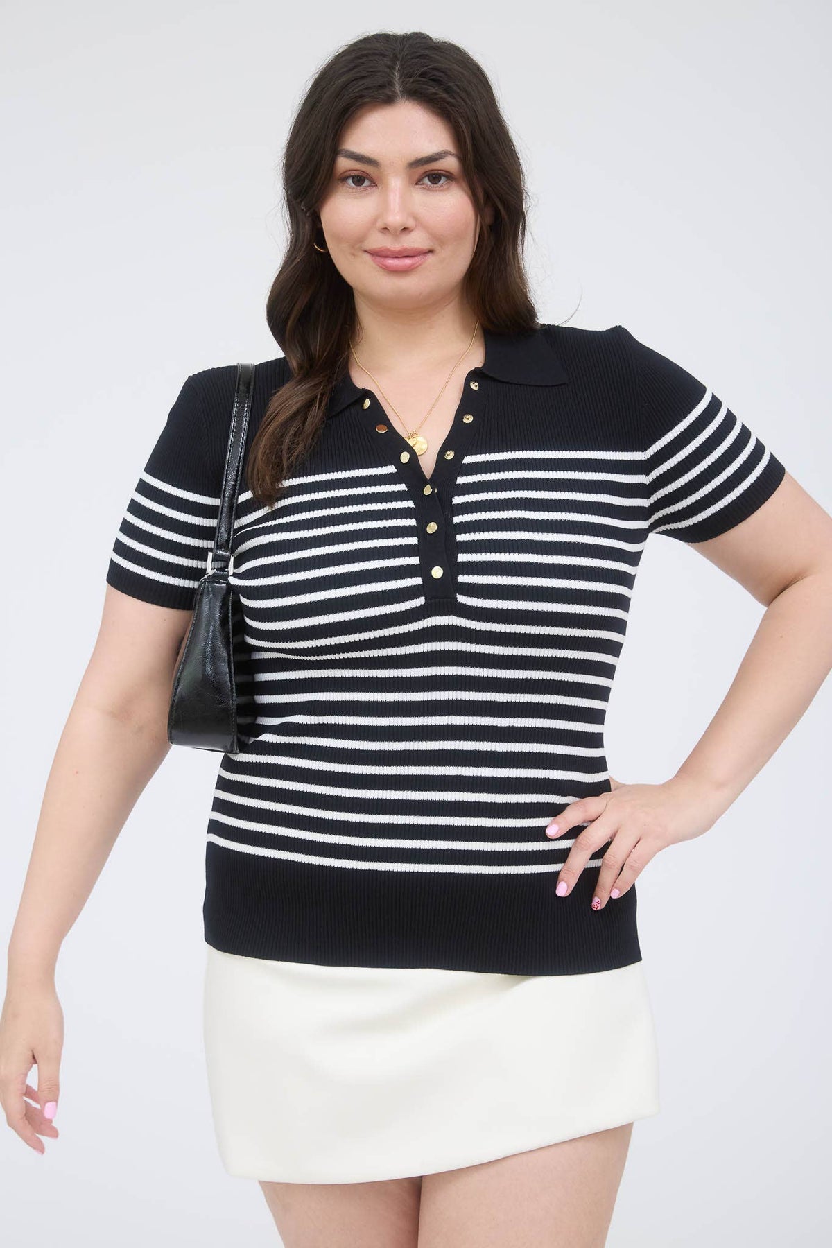 Plus Stripe Snap Polo