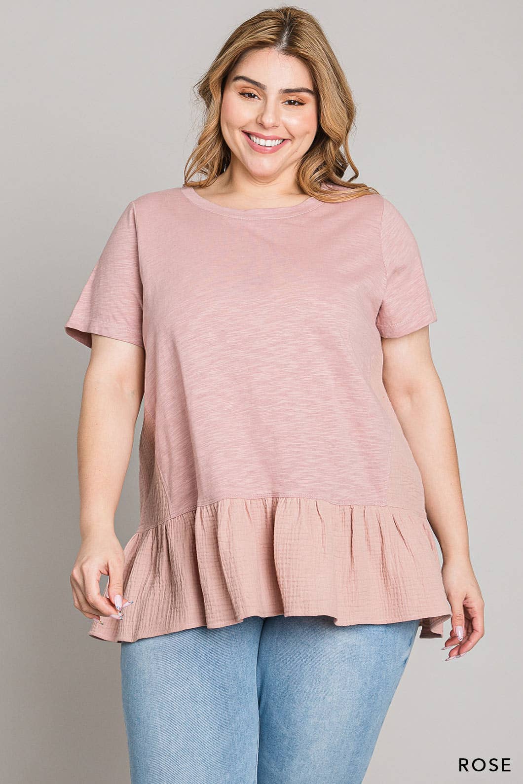 Curvy Ruffle Bottom Knit Top