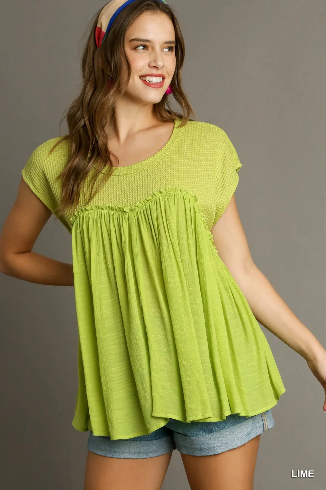 Waffle Knit Pleated Tunic Top