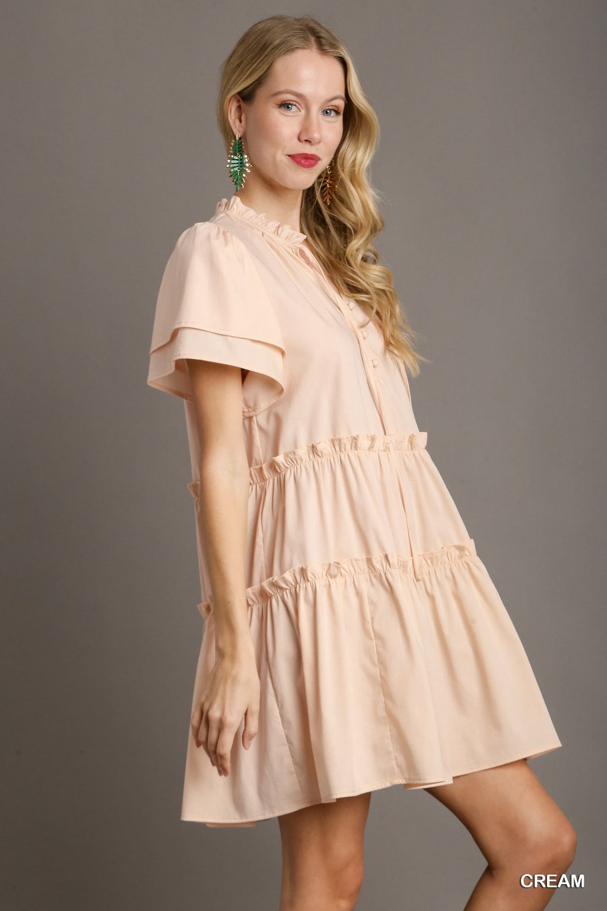 Cream Button Babydoll Dress