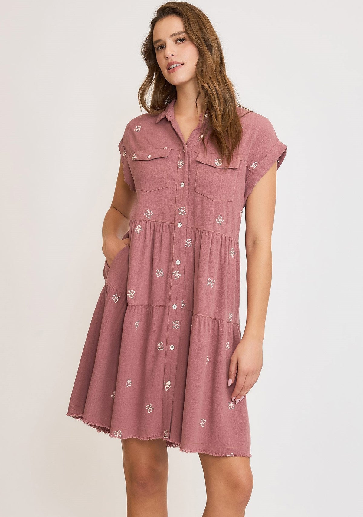 Tiered Bow Button Dress