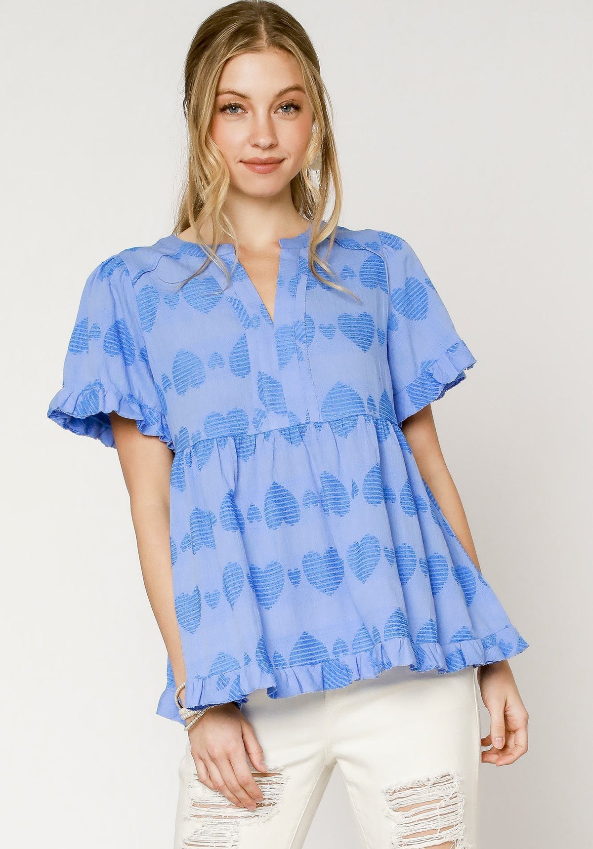 Ruffle Heart Babydoll Blouse