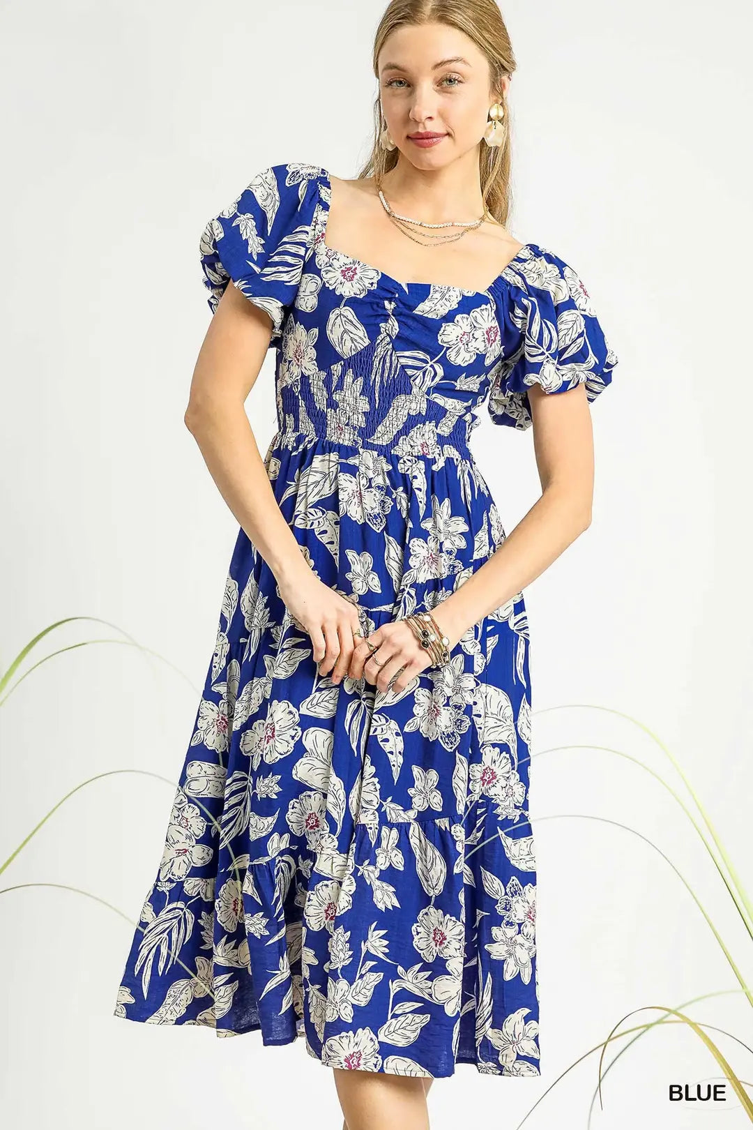 Smocked Bodice Midi Dress