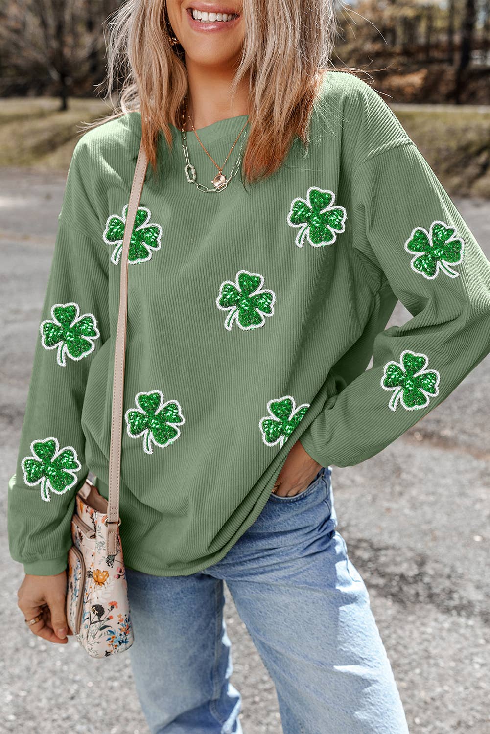 St. Patricks Clover Corduroy Sweatshirt