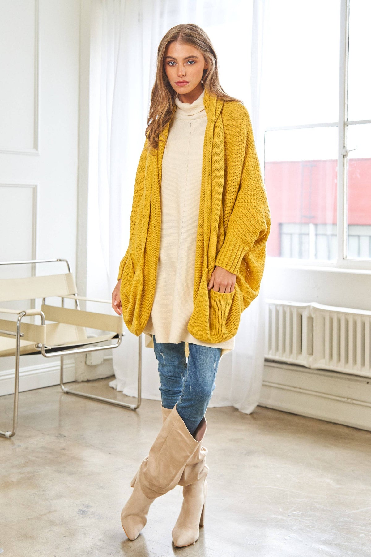 Mustard Dolman Sleeve Cardigan