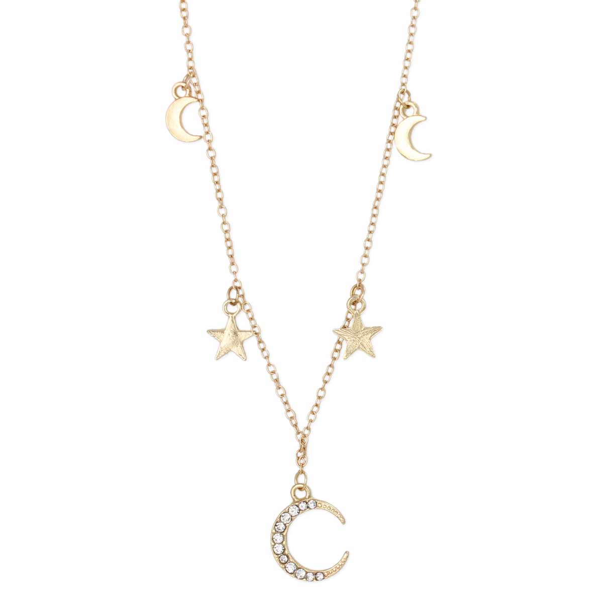 Long Lunar Phases Gold Bar Necklace