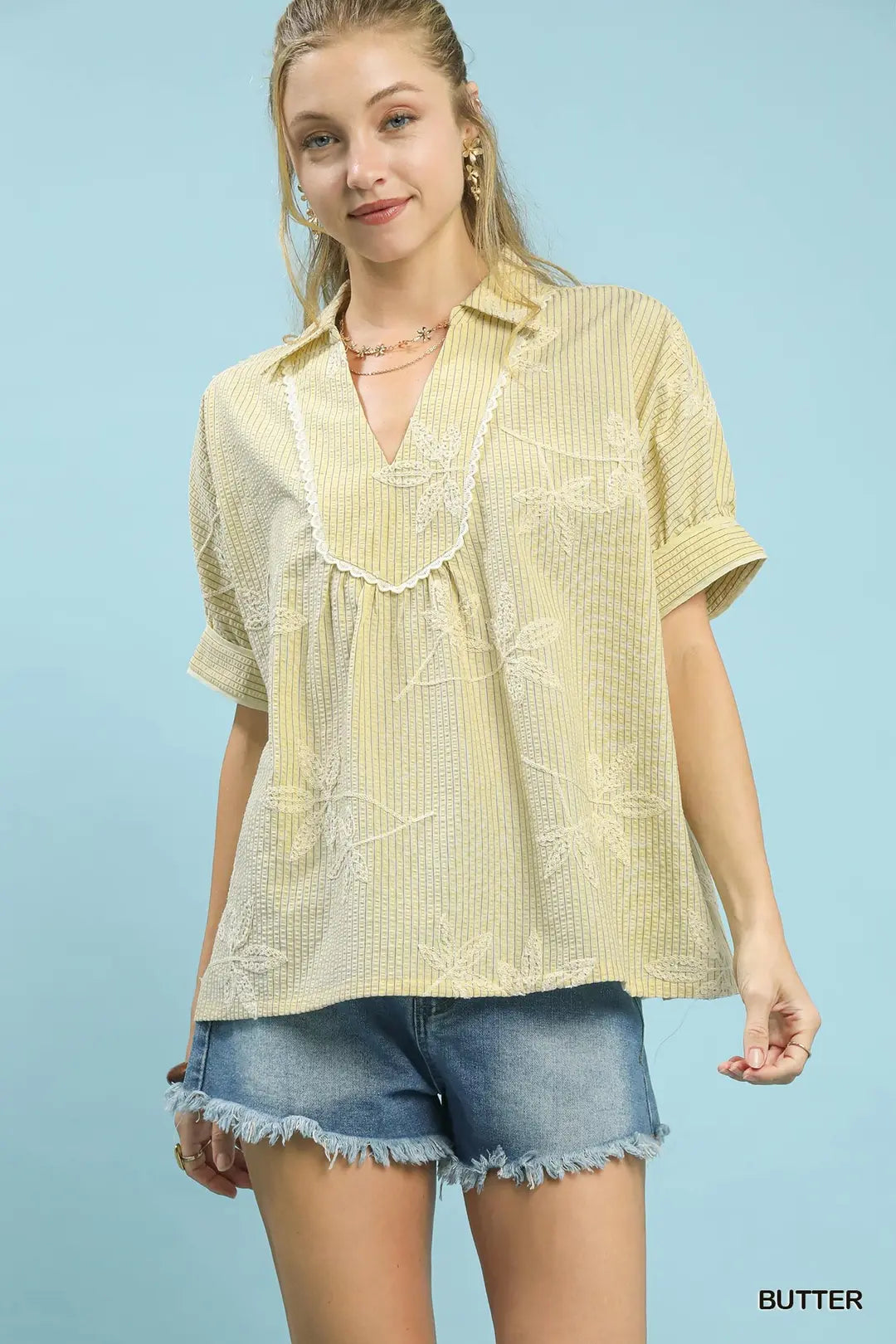 Striped Embroidered Top