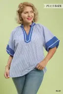 Striped Mixed V-Neck Top