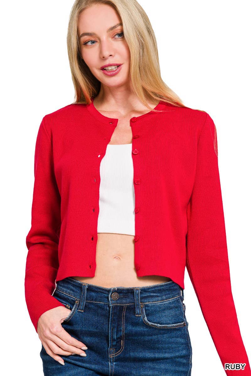 Button Crewneck Cardigan