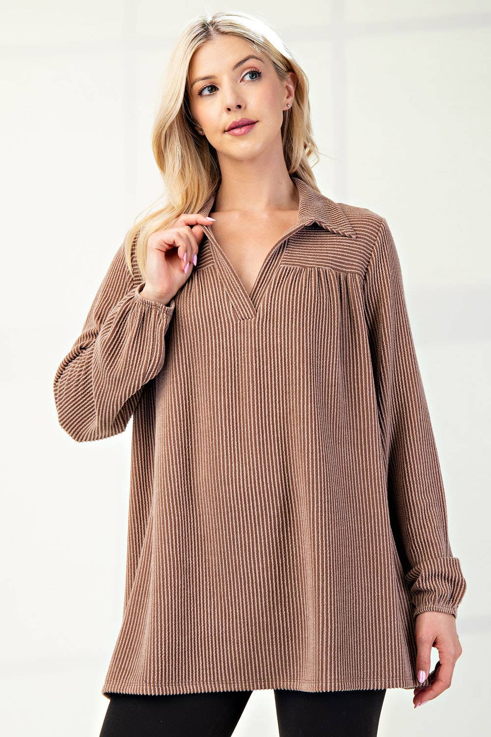 Collared Ribbed Long Sleeve
