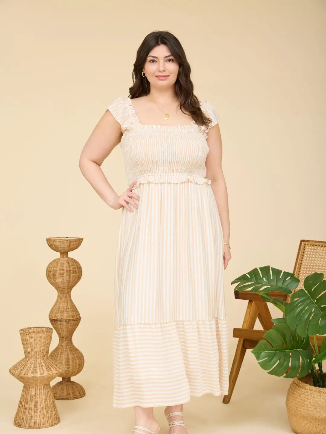 Plus Stripe Smocked Ruffle Dress