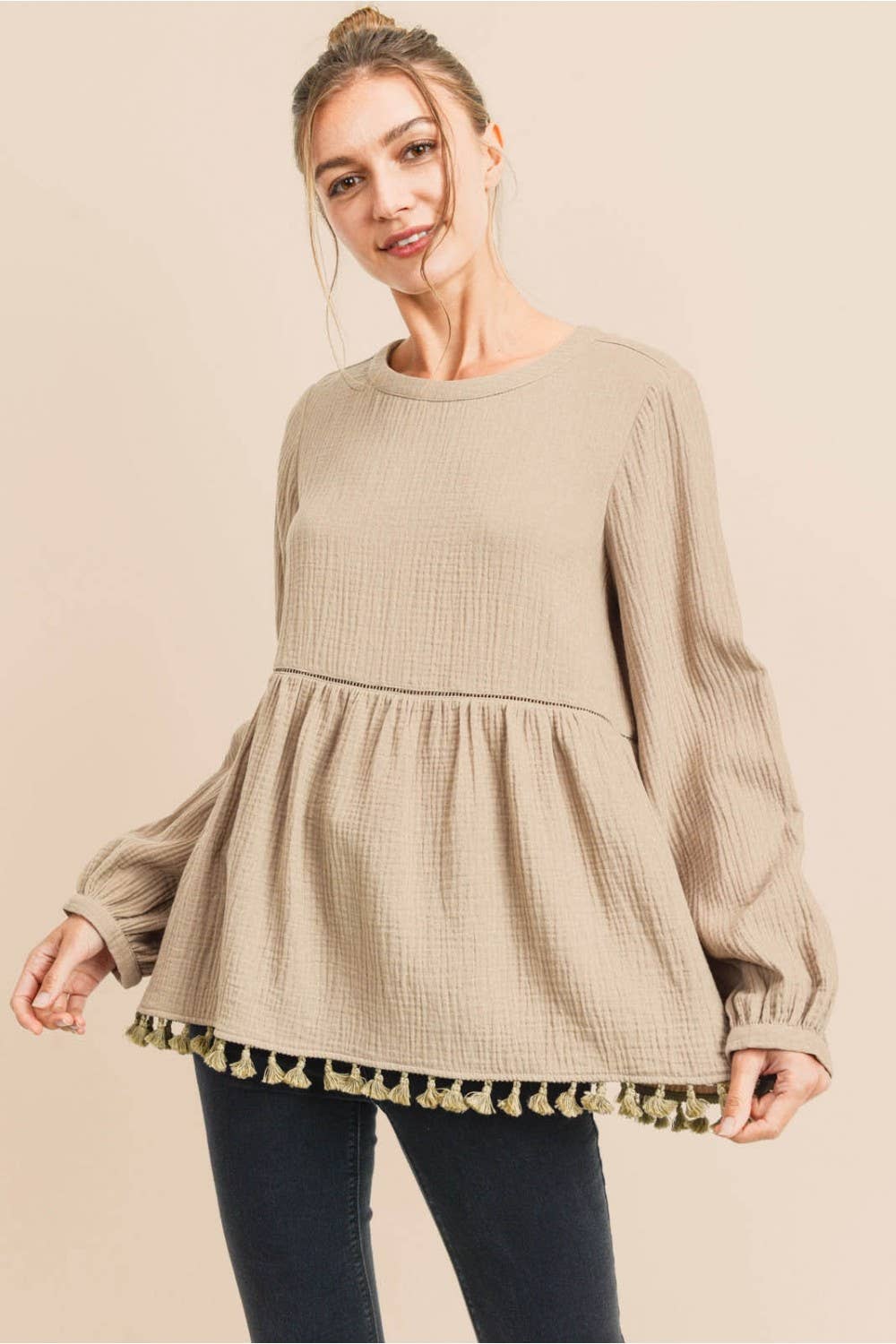 Babydoll Pom Pom Trim Top