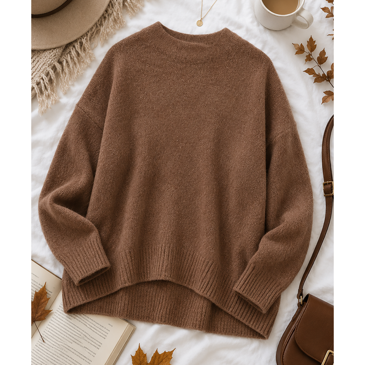 Wool Bend Mock Neck Sweater