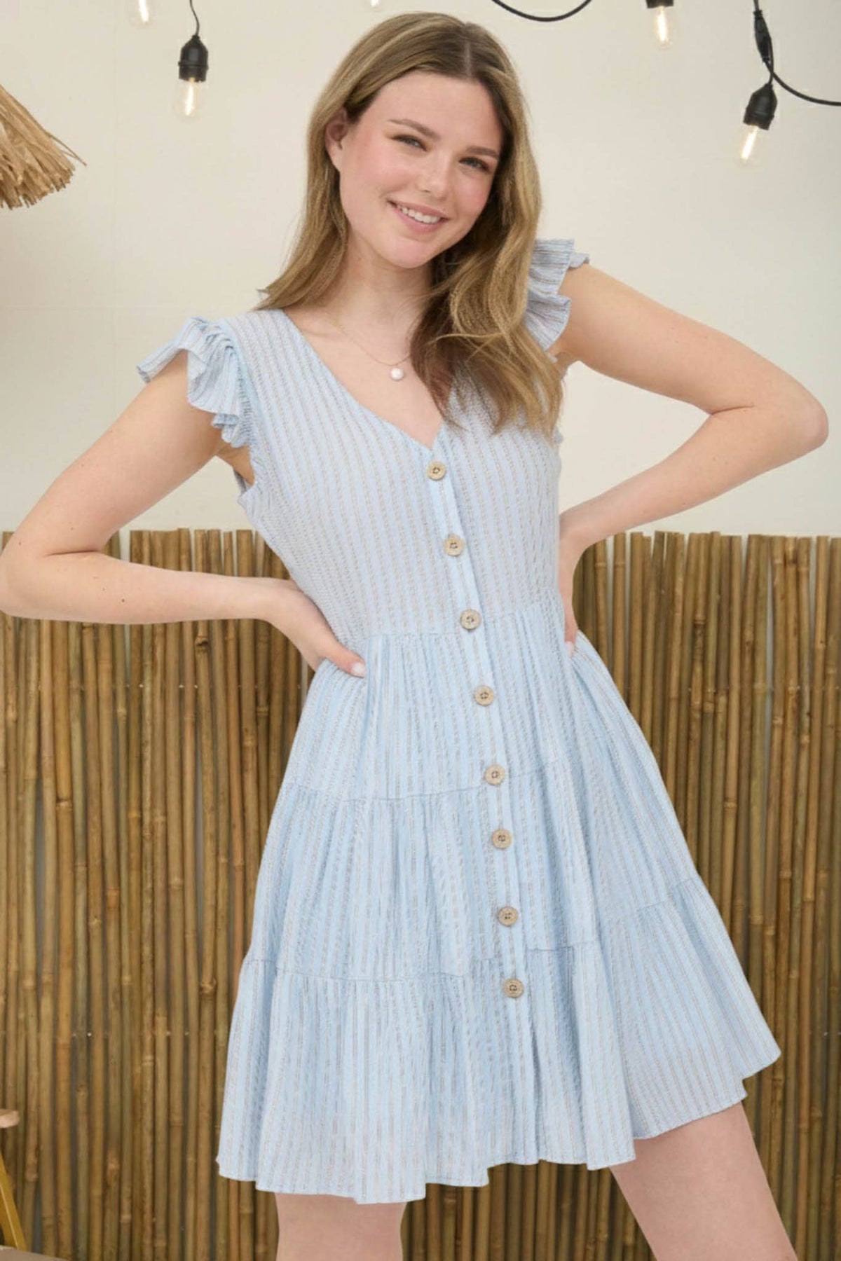 Stripe VNeck Mini Dress