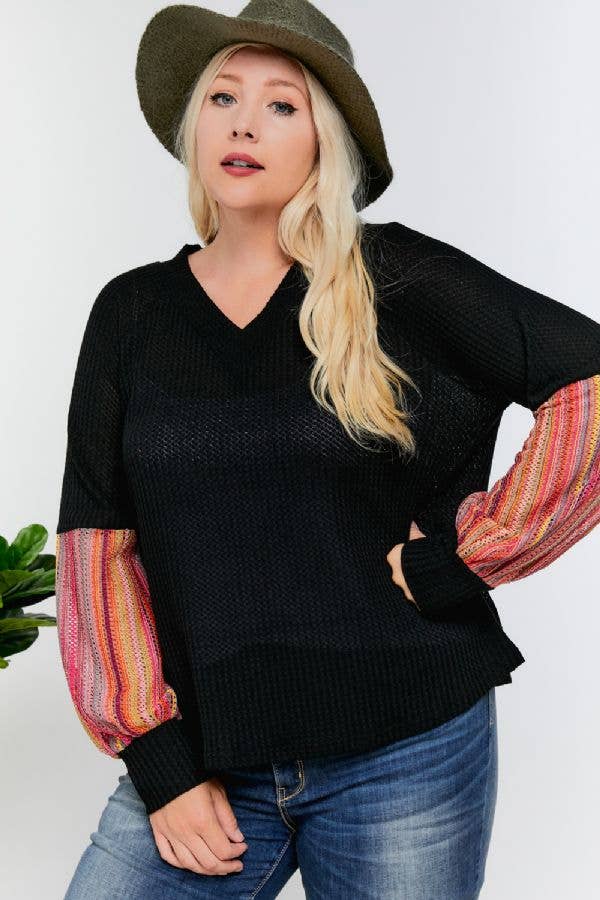 V-Neck Multi-Color Plus Sweater