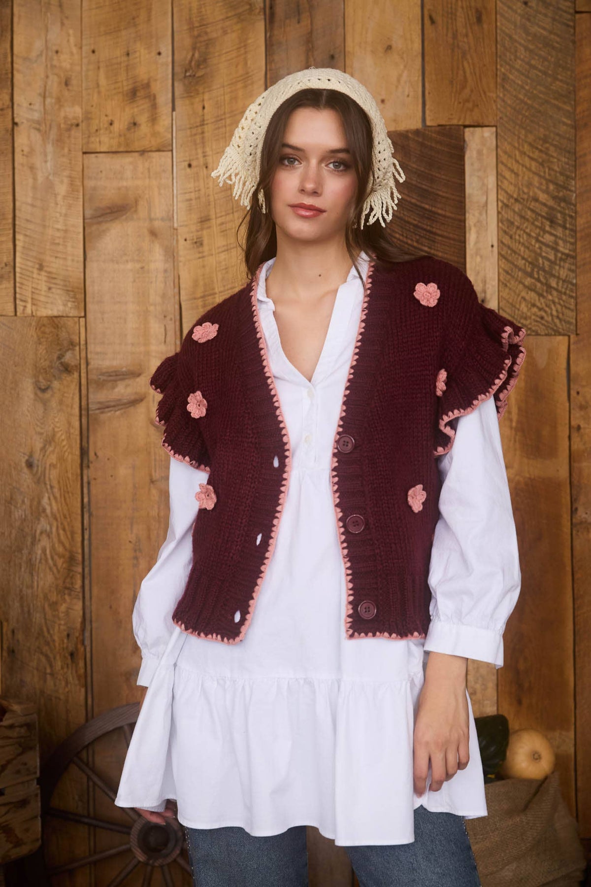 Floral Detail Ruffle Cardigan