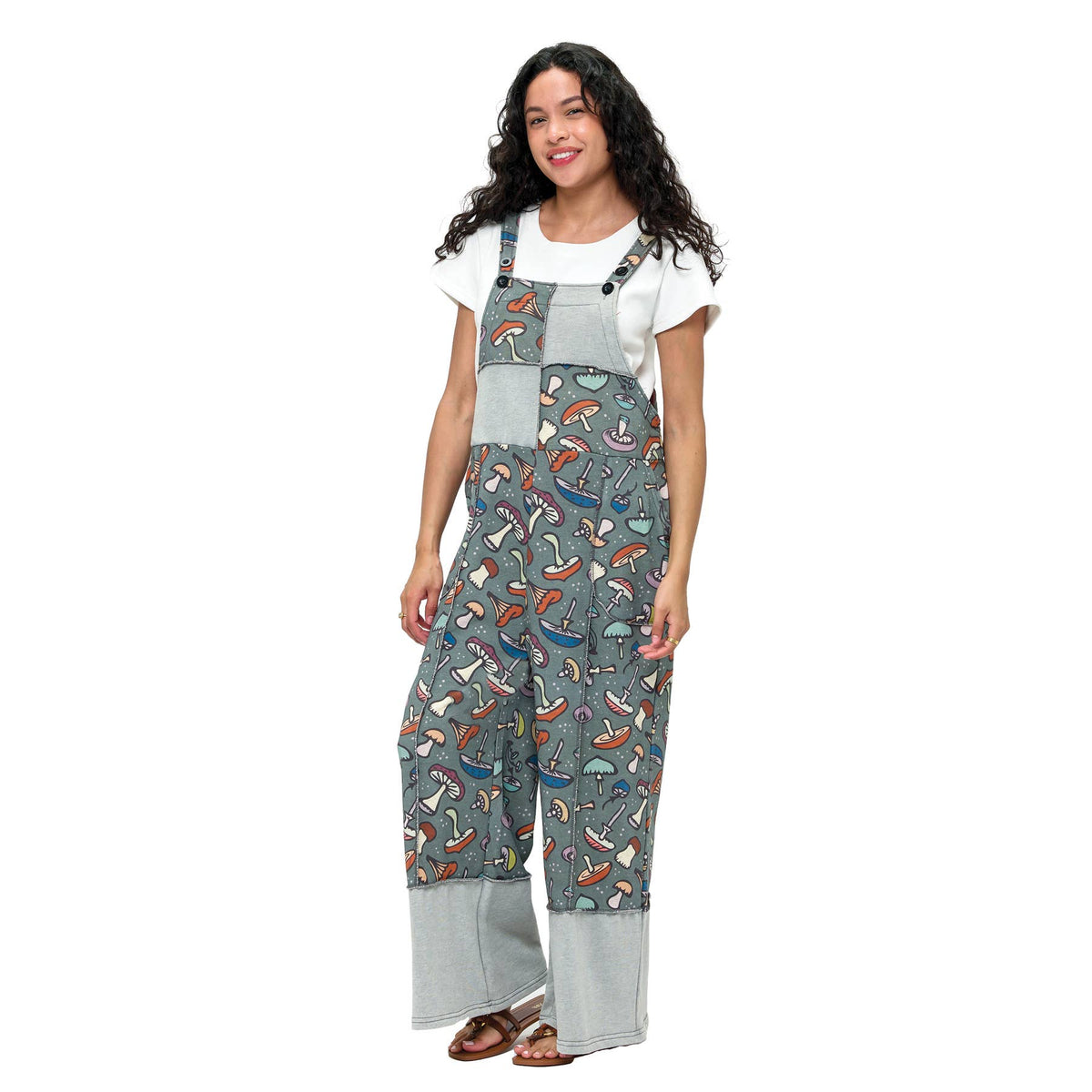 Patchwork Boho Mushroom Print Overall