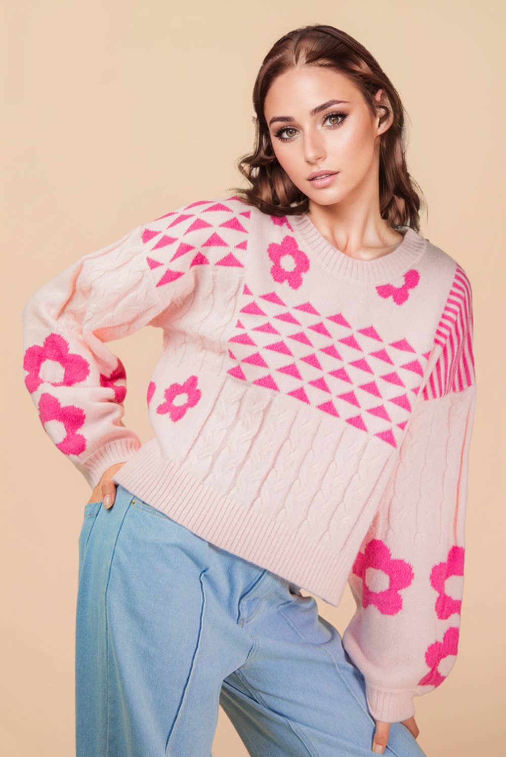 Pink Daisy Graphic Sweater