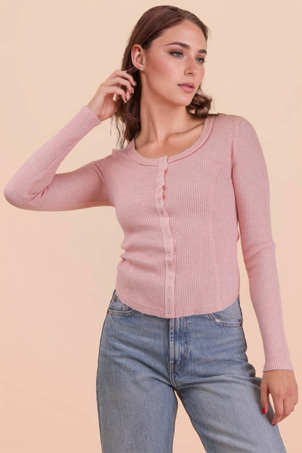 Button Down Fitted Knit Top