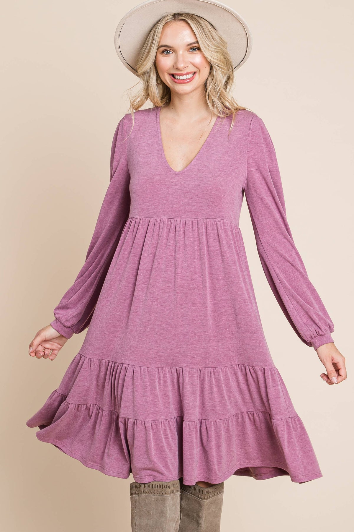 Plus Size Solid Tiered Swing Dress