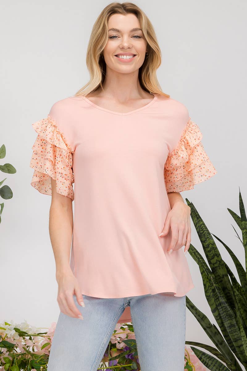 Plus V-Neck Ruffle Blouse