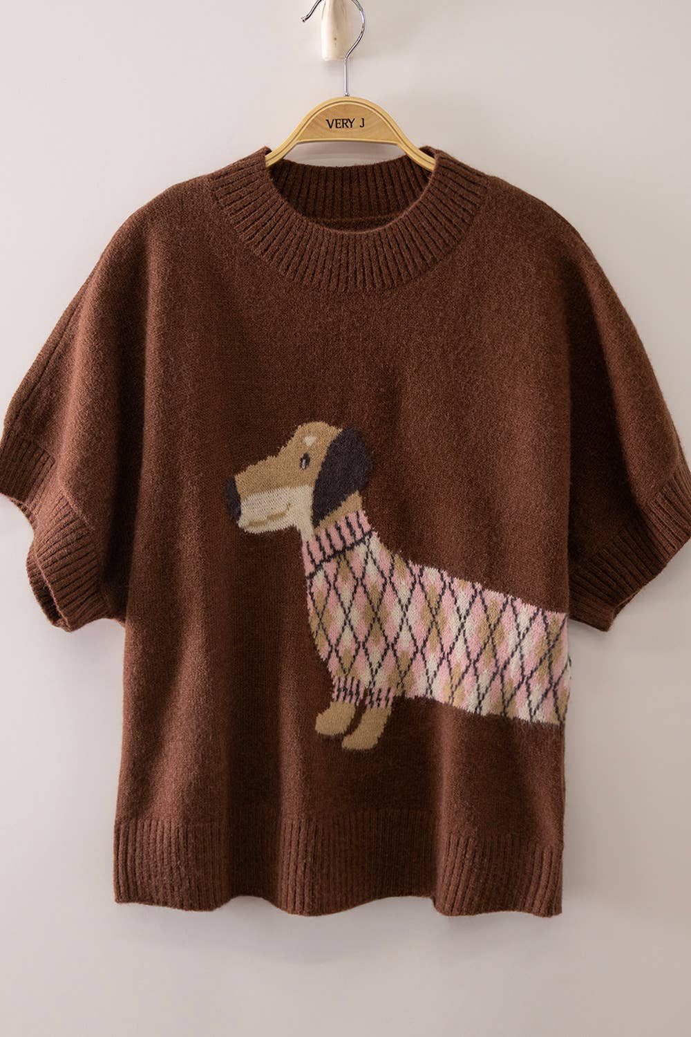 Dog Graphic Short Sleeve Knit
