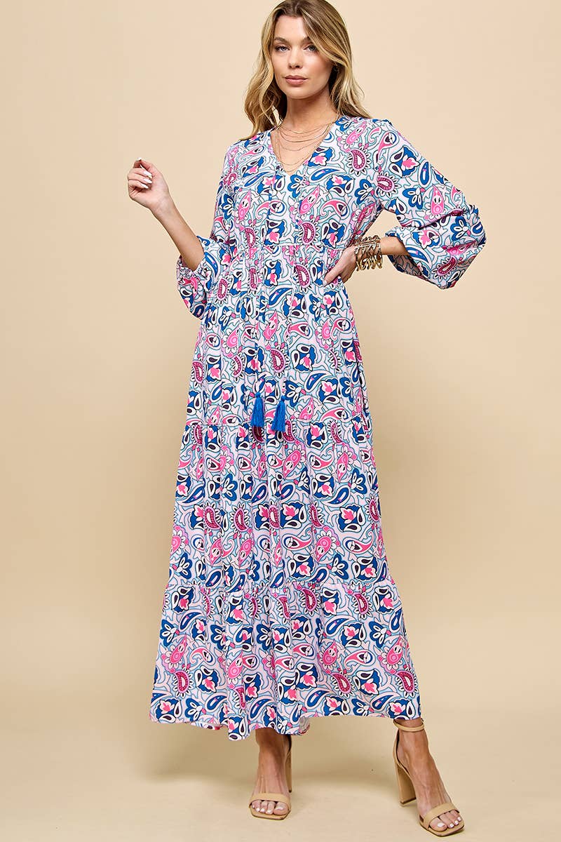 Paisley Print V-Neck Maxi Dress