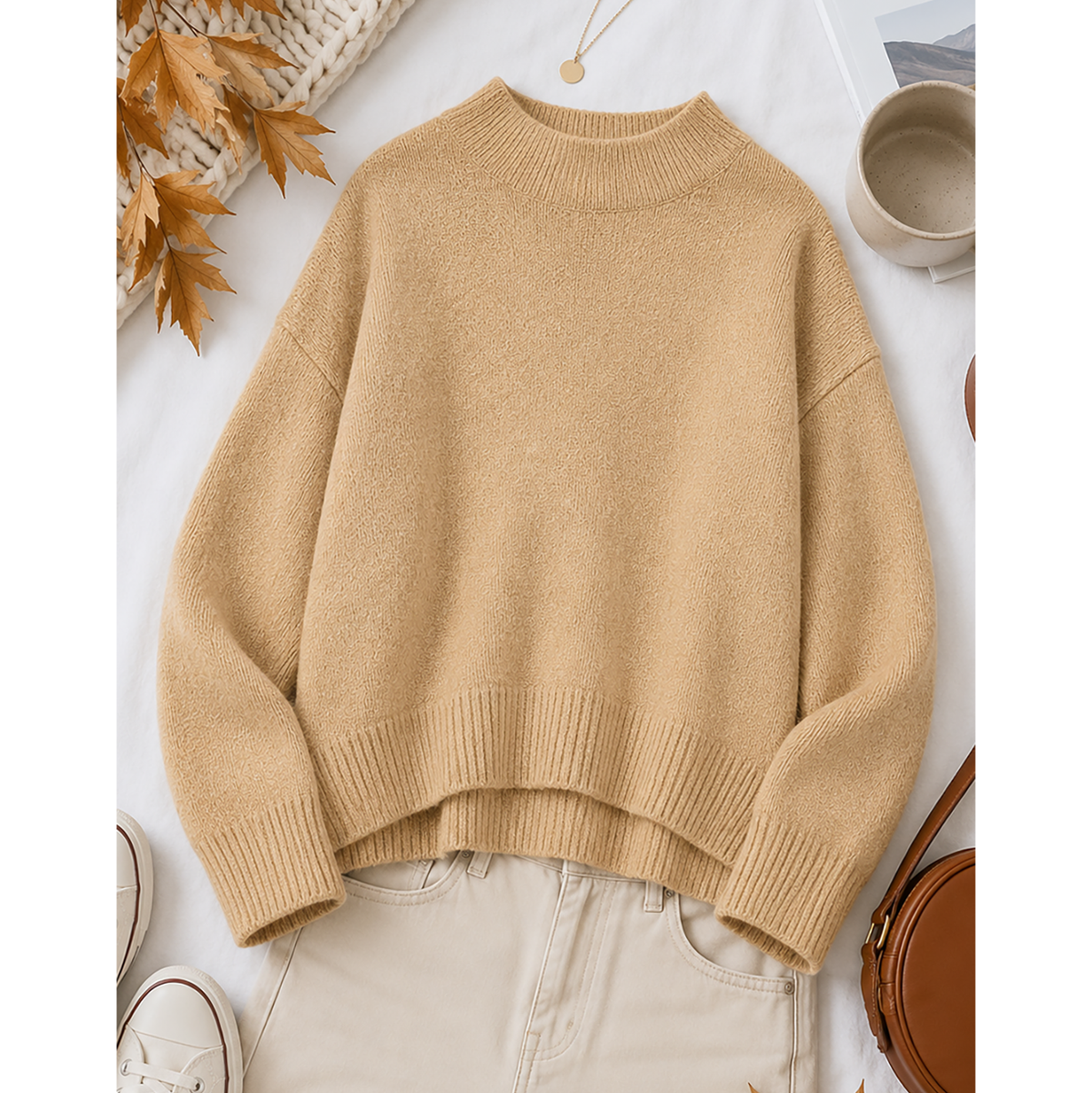Wool Blend Mock Neck Sweater