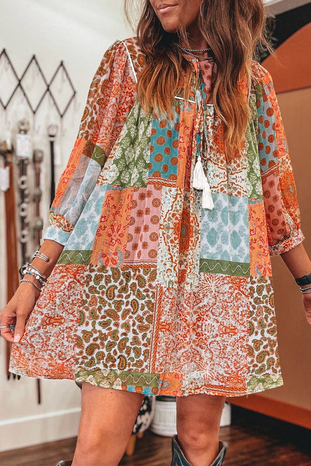 Boho Paisley Patchwork Dress